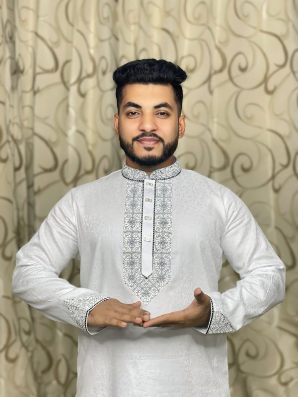 প্রিমিয়াম ইম্পোর্টেড কটন জলছাপ এমব্রয়ডারি পাঞ্জাবি (CODE: 102) - Image 1