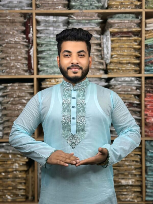 প্রিমিয়াম মাঙ্গলাম ধুতি কটন এমব্রয়ডারি পাঞ্জাবি (CODE: 101) - Image 1